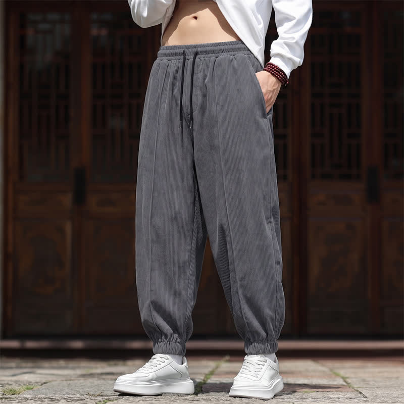 Buddha Stones Pantalones largos de pana lisos con cordón ajustable para hombre, estilo casual de otoño/invierno, corte ajustado y bolsillos. - Gris oscuro - US/UK/AU44, EU54 (3XL) - image 20