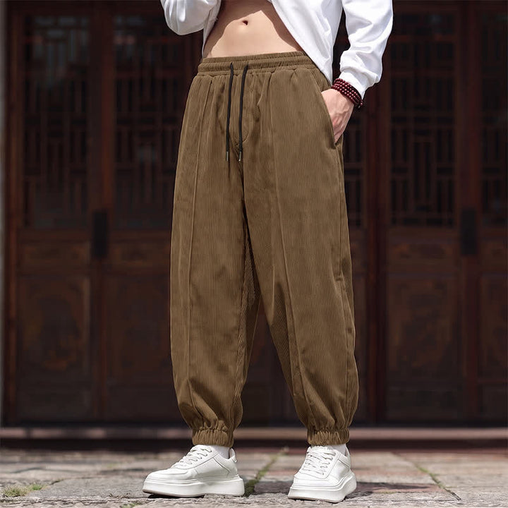 Buddha Stones Pantalones largos de pana lisos con cordón ajustable para hombre, estilo casual de otoño/invierno, corte ajustado y bolsillos. - Perú - US/UK/AU44, EU54 (3XL) - image 0