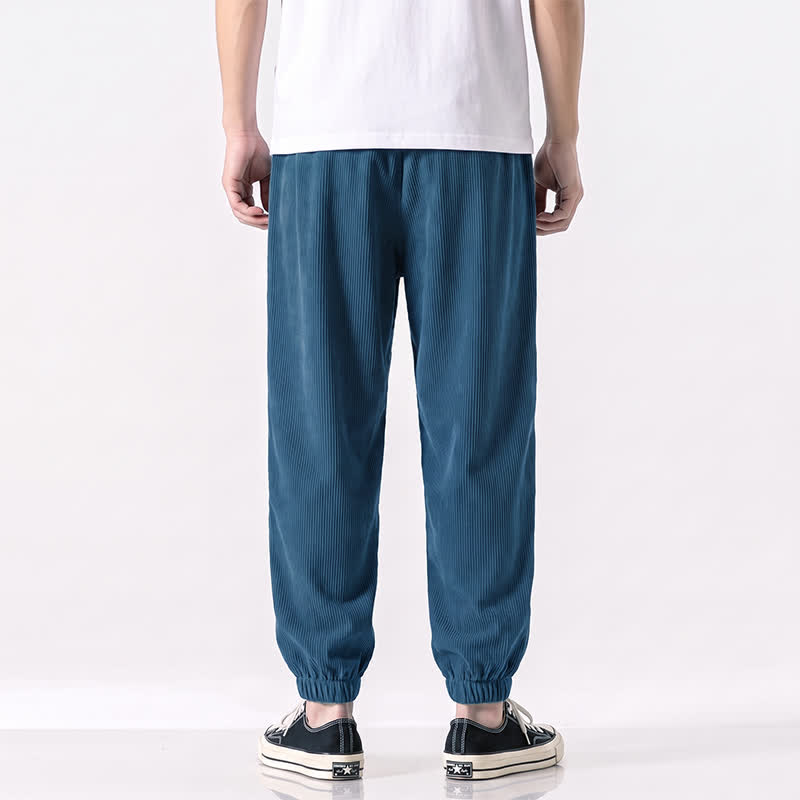 Buddha Stones Pantalones largos de pana lisos con cordón ajustable para hombre, estilo casual de otoño/invierno, corte ajustado y bolsillos. - image 12