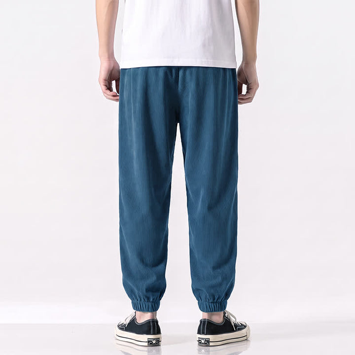 Buddha Stones Pantalones largos de pana lisos con cordón ajustable para hombre, estilo casual de otoño/invierno, corte ajustado y bolsillos. - image 12
