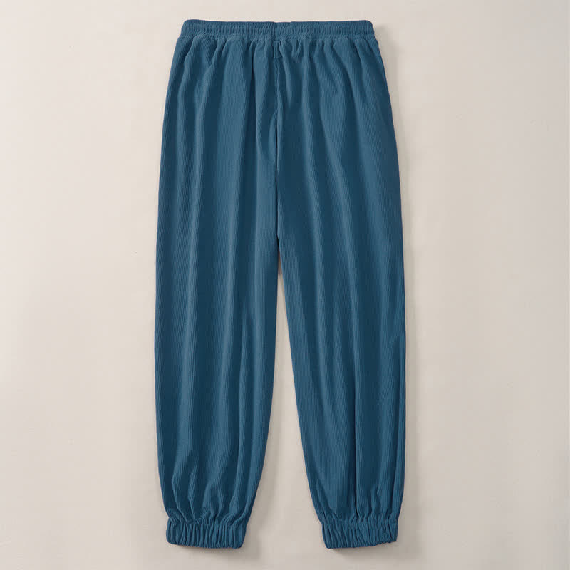 Buddha Stones Pantalones largos de pana lisos con cordón ajustable para hombre, estilo casual de otoño/invierno, corte ajustado y bolsillos. - image 14