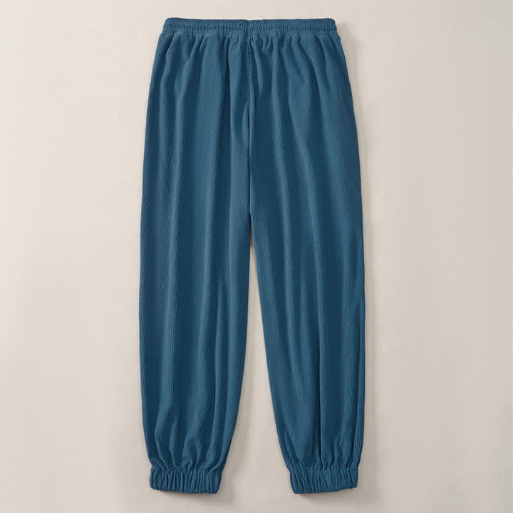 Buddha Stones Pantalones largos de pana lisos con cordón ajustable para hombre, estilo casual de otoño/invierno, corte ajustado y bolsillos. - image 14