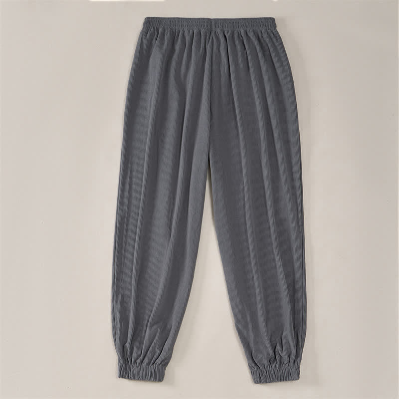 Buddha Stones Pantalones largos de pana lisos con cordón ajustable para hombre, estilo casual de otoño/invierno, corte ajustado y bolsillos. - image 24