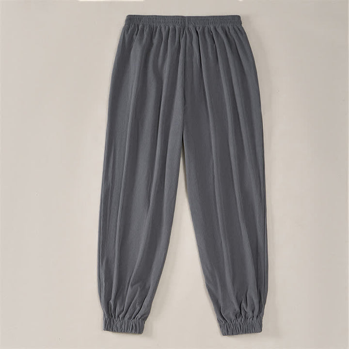 Buddha Stones Pantalones largos de pana lisos con cordón ajustable para hombre, estilo casual de otoño/invierno, corte ajustado y bolsillos. - image 24