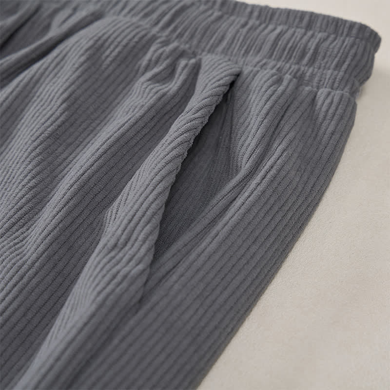 Buddha Stones Pantalones largos de pana lisos con cordón ajustable para hombre, estilo casual de otoño/invierno, corte ajustado y bolsillos. - image 27