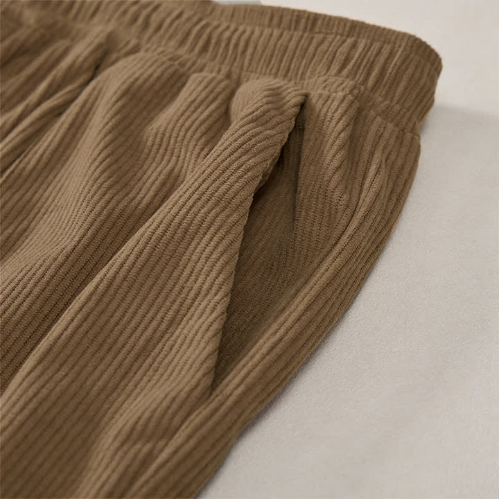 Buddha Stones Pantalones largos de pana lisos con cordón ajustable para hombre, estilo casual de otoño/invierno, corte ajustado y bolsillos. - image 7