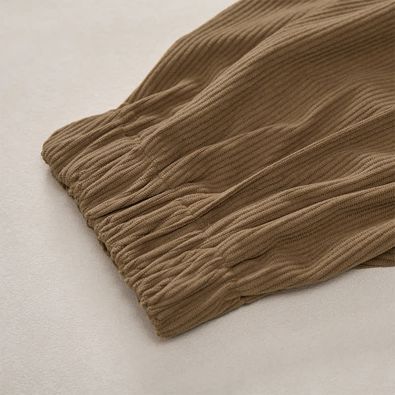 Buddha Stones Pantalones largos de pana lisos con cordón ajustable para hombre, estilo casual de otoño/invierno, corte ajustado y bolsillos. - image 8