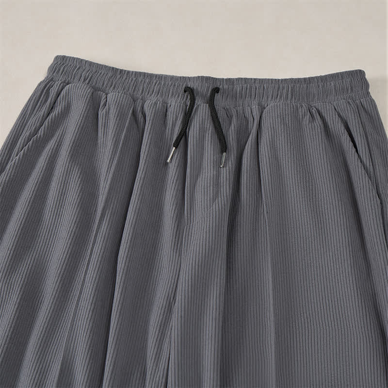 Buddha Stones Pantalones largos de pana lisos con cordón ajustable para hombre, estilo casual de otoño/invierno, corte ajustado y bolsillos. - image 25