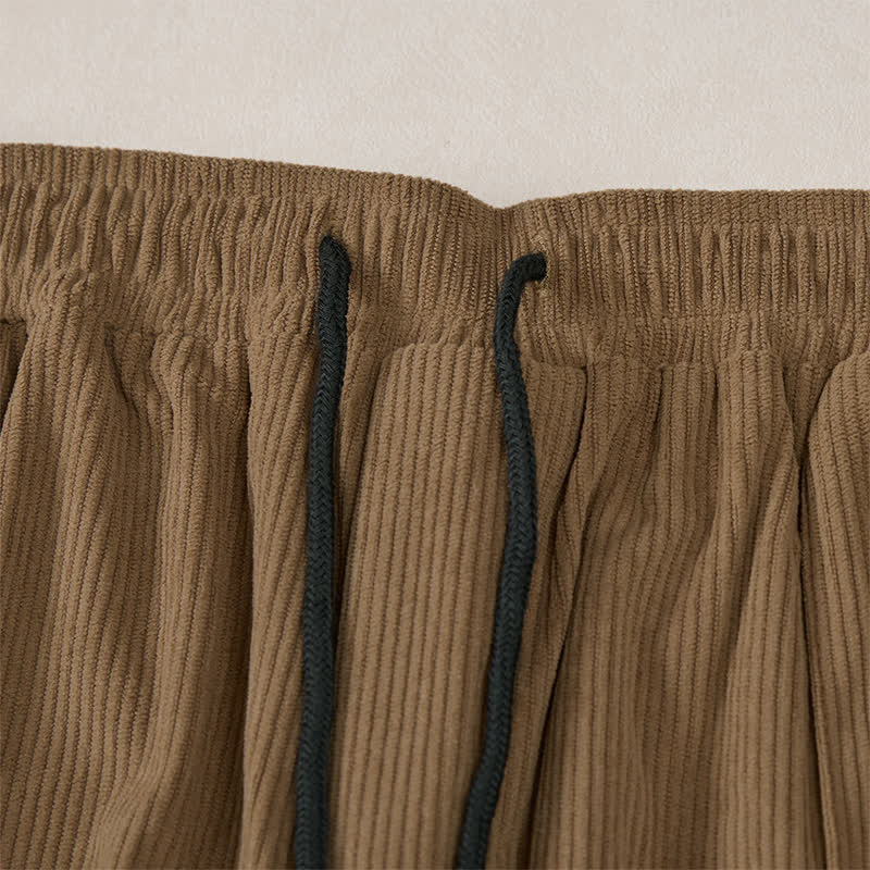 Buddha Stones Pantalones largos de pana lisos con cordón ajustable para hombre, estilo casual de otoño/invierno, corte ajustado y bolsillos. - image 6