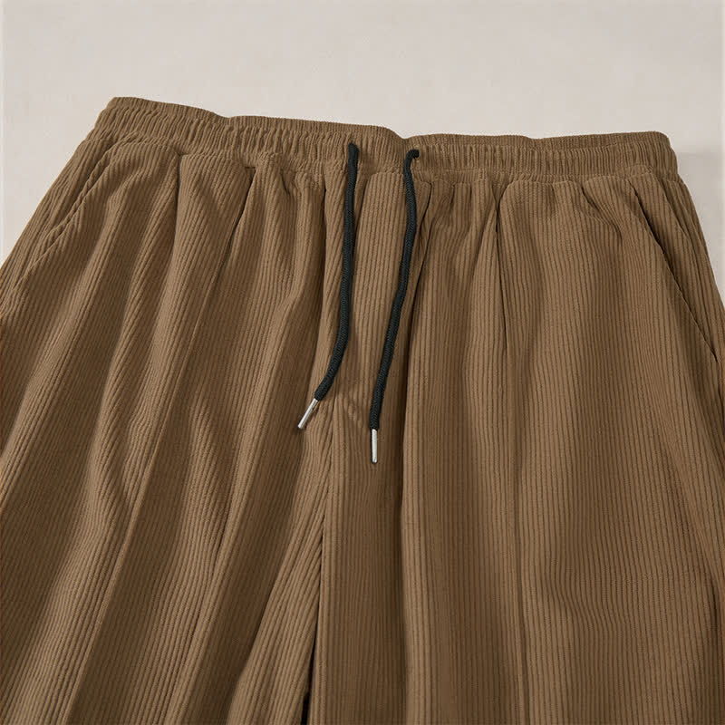 Buddha Stones Pantalones largos de pana lisos con cordón ajustable para hombre, estilo casual de otoño/invierno, corte ajustado y bolsillos. - image 5