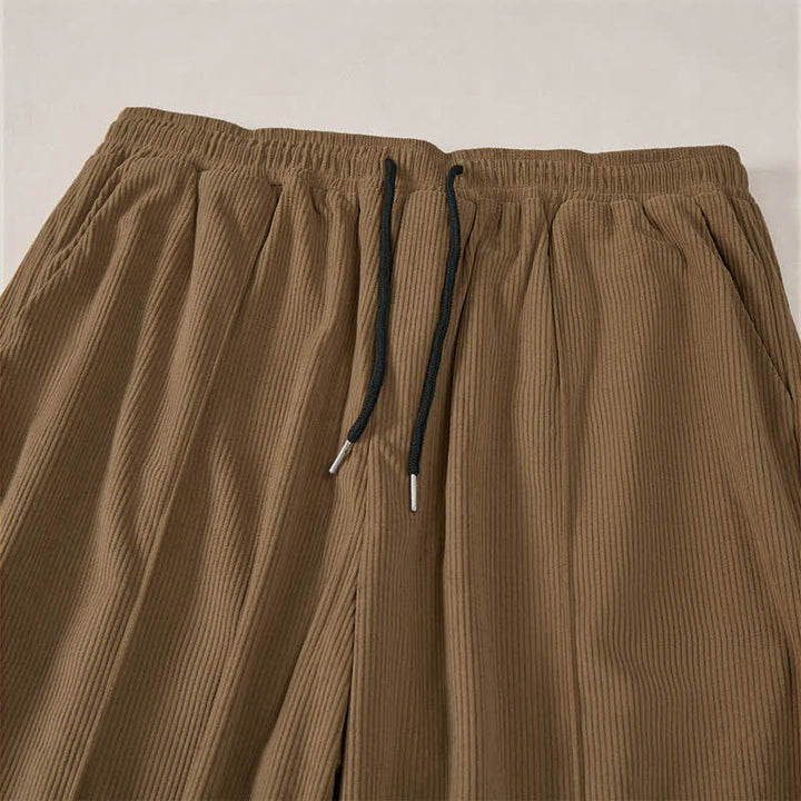 Buddha Stones Pantalones largos de pana lisos con cordón ajustable para hombre, estilo casual de otoño/invierno, corte ajustado y bolsillos. - image 5