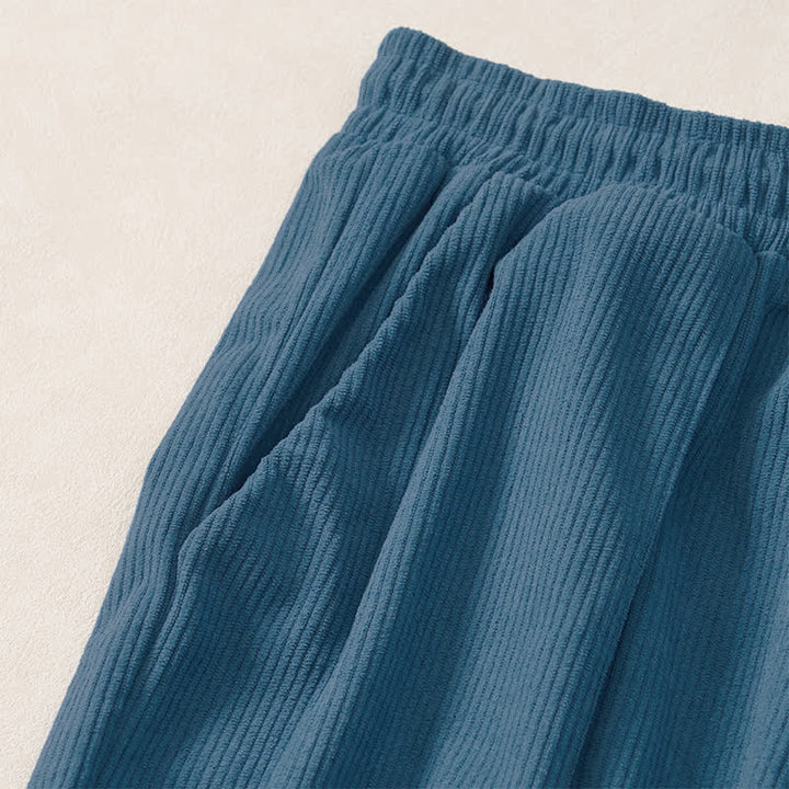Buddha Stones Pantalones largos de pana lisos con cordón ajustable para hombre, estilo casual de otoño/invierno, corte ajustado y bolsillos. - image 15