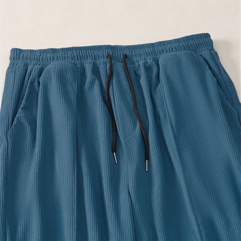 Buddha Stones Pantalones largos de pana lisos con cordón ajustable para hombre, estilo casual de otoño/invierno, corte ajustado y bolsillos. - image 16