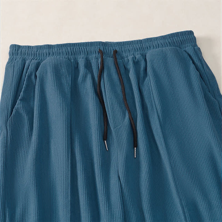 Buddha Stones Pantalones largos de pana lisos con cordón ajustable para hombre, estilo casual de otoño/invierno, corte ajustado y bolsillos. - image 16
