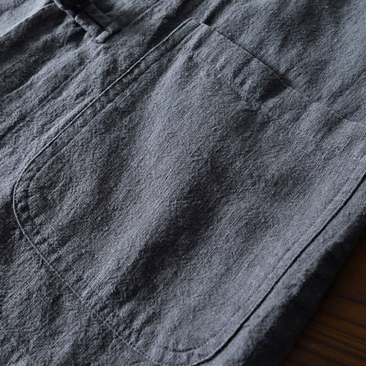 Camisa de hombre de lino y algodón con bolsillos, estilo chino Tang, con estampado de Buddha Stones y botones de rana. - image 4
