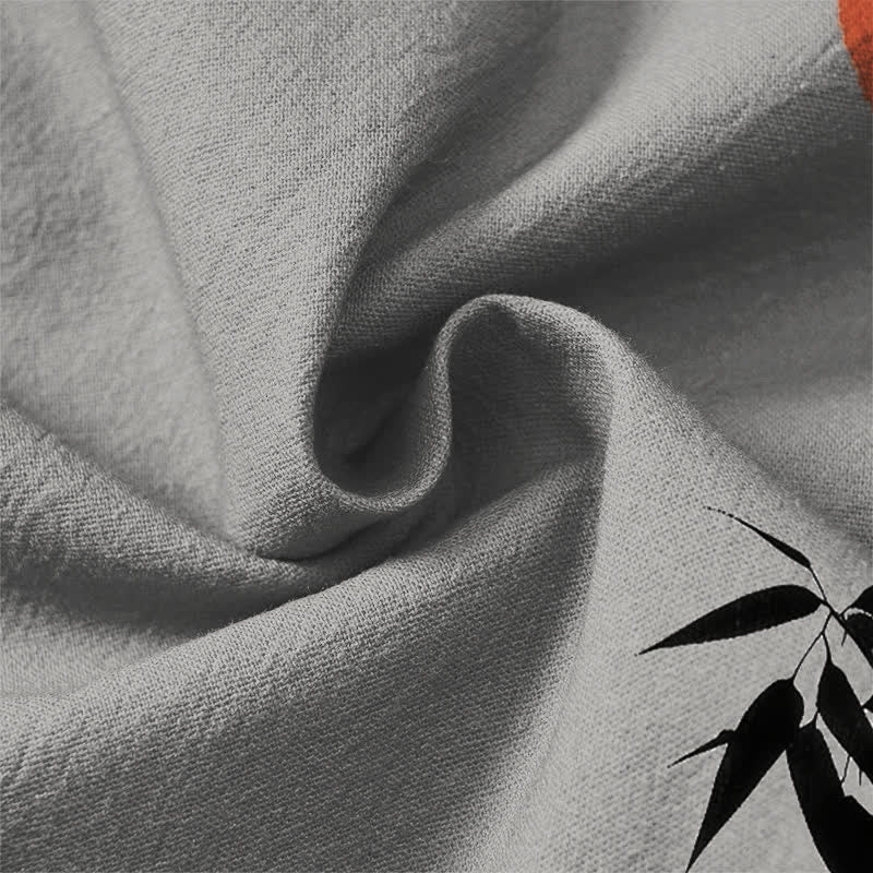 Buddha Stones Camisas de manga larga para hombre con cuello en V, estampado de bambú y sol, de algodón y tinta. - image 13