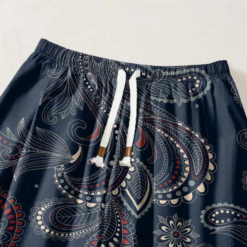 Buddha Stones Pantalones harem para hombre de algodón puro con estampado étnico floral paisley, cordón ajustable y bolsillos. - image 3