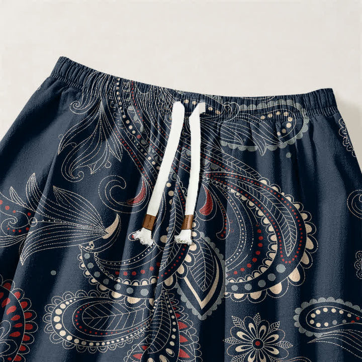 Buddha Stones Pantalones harem para hombre de algodón puro con estampado étnico floral paisley, cordón ajustable y bolsillos. - image 3