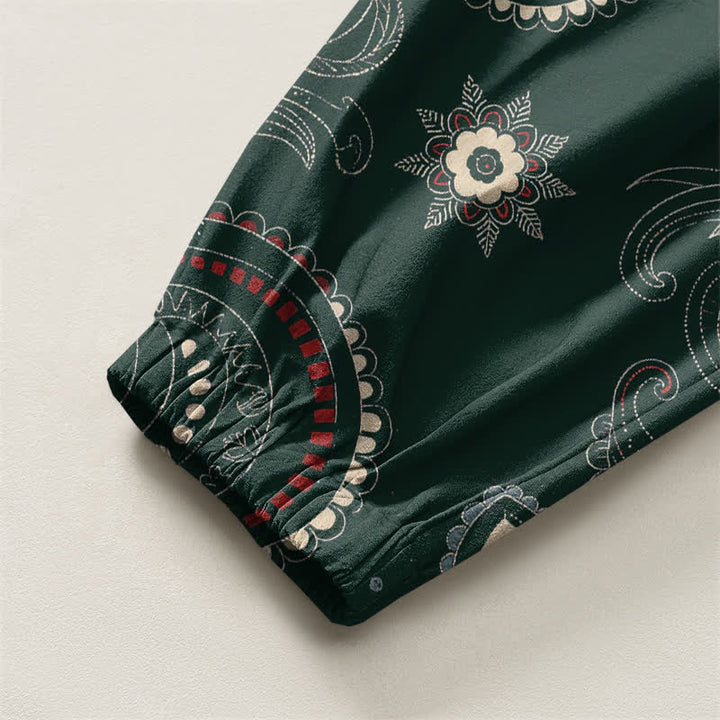 Buddha Stones Pantalones harem para hombre de algodón puro con estampado étnico floral paisley, cordón ajustable y bolsillos. - image 10