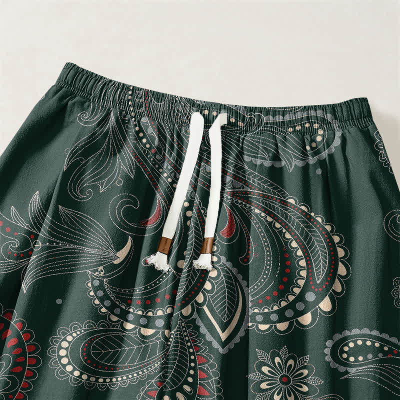 Buddha Stones Pantalones harem para hombre de algodón puro con estampado étnico floral paisley, cordón ajustable y bolsillos. - image 9