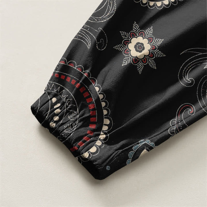 Buddha Stones Pantalones harem para hombre de algodón puro con estampado étnico floral paisley, cordón ajustable y bolsillos. - image 16