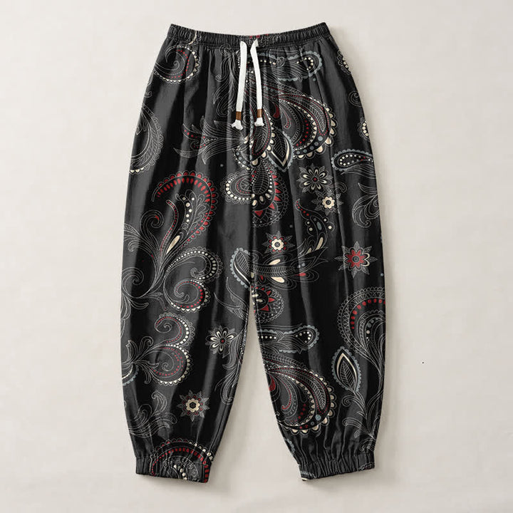 Buddha Stones Pantalones harem para hombre de algodón puro con estampado étnico floral paisley, cordón ajustable y bolsillos. - image 13