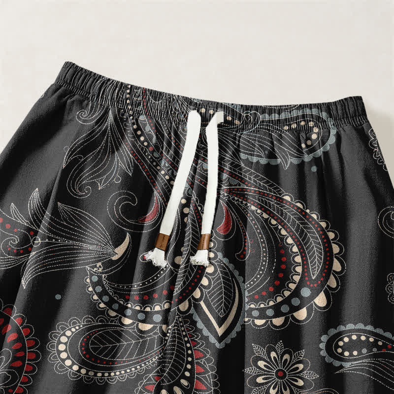 Buddha Stones Pantalones harem para hombre de algodón puro con estampado étnico floral paisley, cordón ajustable y bolsillos. - image 15