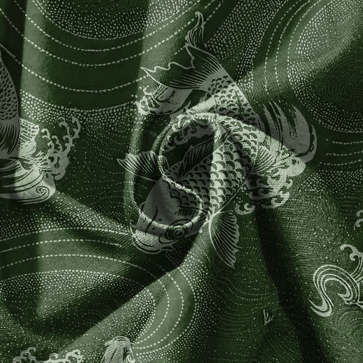 Buddha Stones Pantalones harem para hombre de algodón puro con estampado de carpas y cordón ajustable, con bolsillos. - image 11