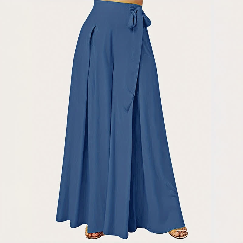 Pantalones de mujer de pierna ancha con cordón ajustable y bolsillos, estilo retro informal de primavera con estampado de Buddha Stones . - Azul real - US14，UK/AU18，EU46 (2XL) - image 0