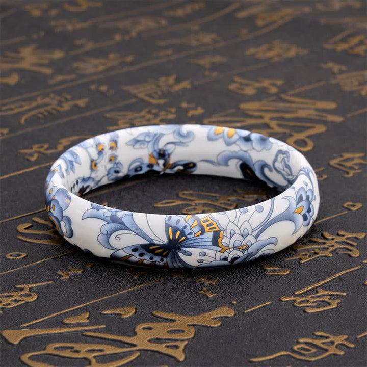 Buddha Stones Pulsera rígida de cerámica con mariposa pintada a mano con el símbolo de la libertad. - image 10