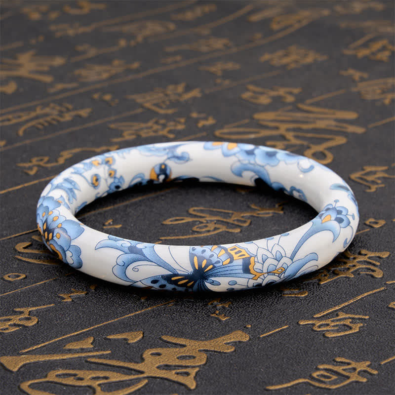 Buddha Stones Pulsera rígida de cerámica con mariposa pintada a mano con el símbolo de la libertad. - image 3