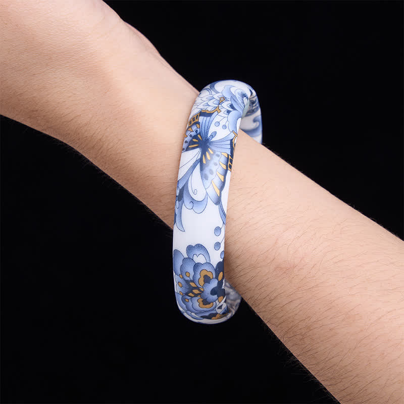 Buddha Stones Pulsera rígida de cerámica con mariposa pintada a mano con el símbolo de la libertad. - image 11
