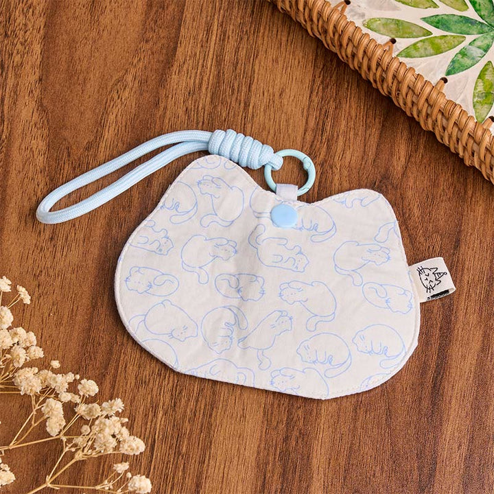 Buddha Stones Cartera con cierre a presión, estampado de huellas de gatito amarillo y blanco. - Estampado de gatito a rayas blancas y azules (aprox. 13 x 10 cm) - image 5