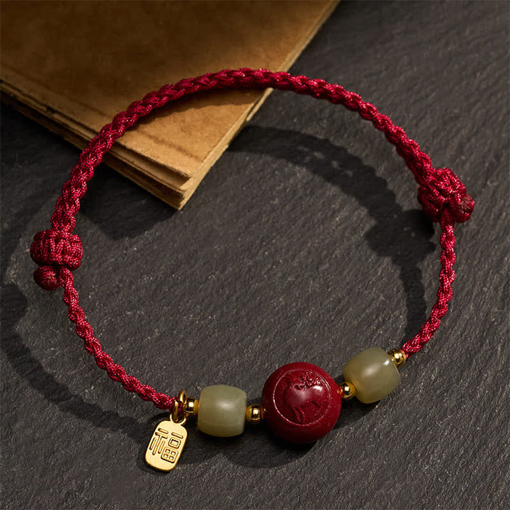 Buddha Stones Pulsera de la fortuna de hilo rojo trenzado con el carácter Fu del zodíaco chino - image 4