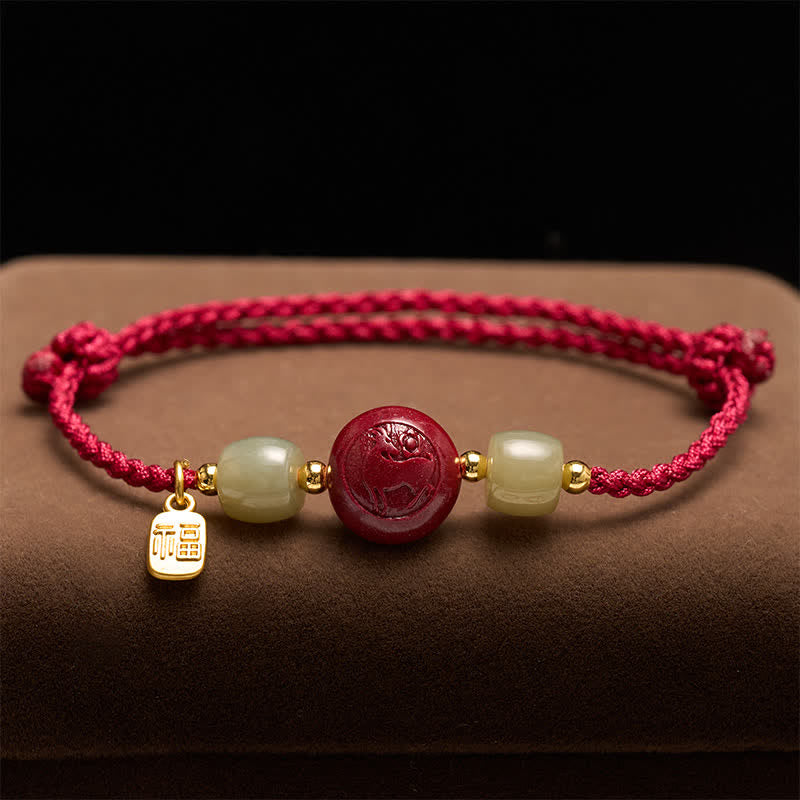 Buddha Stones Pulsera de la fortuna de hilo rojo trenzado con el carácter Fu del zodíaco chino - image 2