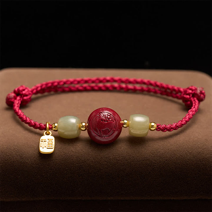 Buddha Stones Pulsera de la fortuna de hilo rojo trenzado con el carácter Fu del zodíaco chino - image 2