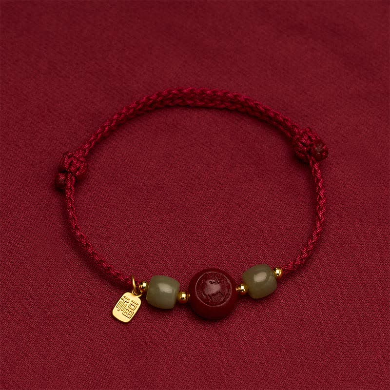 Buddha Stones Pulsera de la fortuna de hilo rojo trenzado con el carácter Fu del zodíaco chino - image 3