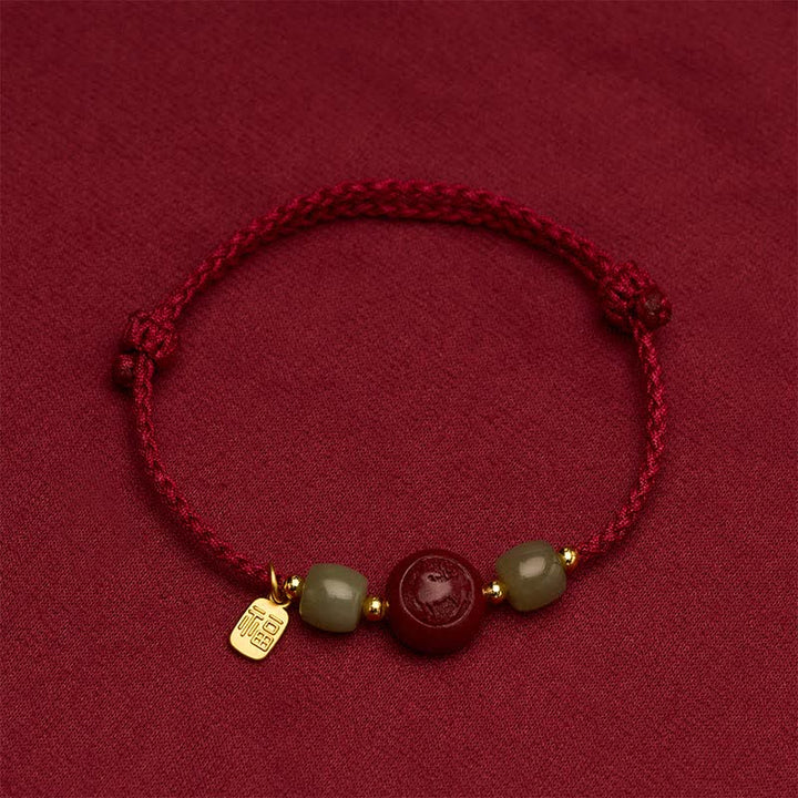 Buddha Stones Pulsera de la fortuna de hilo rojo trenzado con el carácter Fu del zodíaco chino - image 3