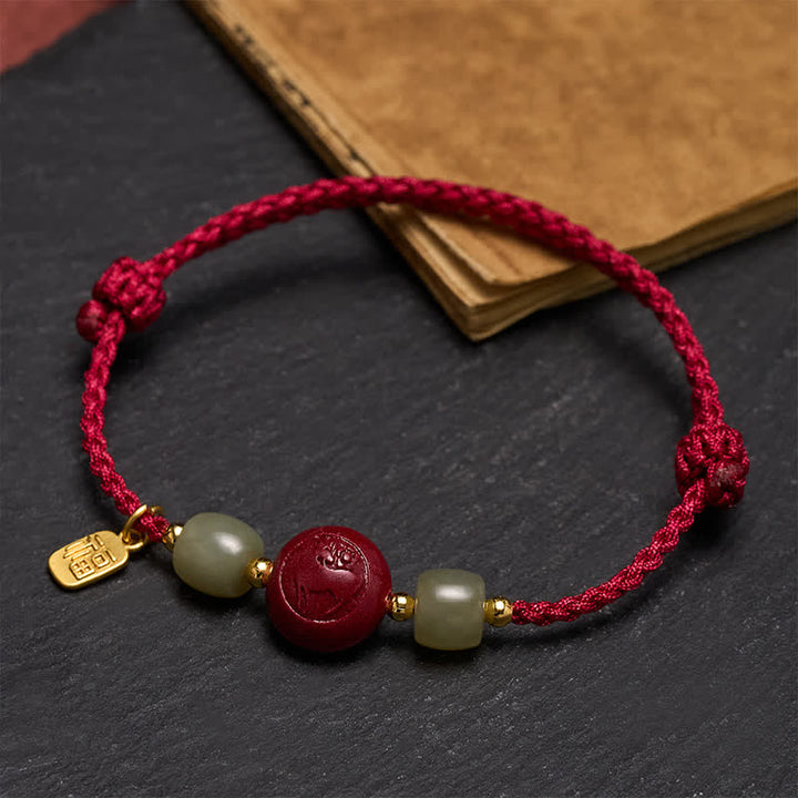 Buddha Stones Pulsera de la fortuna de hilo rojo trenzado con el carácter Fu del zodíaco chino - image 1