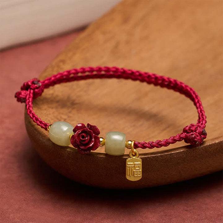Buddha Stones Pulsera de la bendición con hilo rojo rosa del personaje de Cinnabar Fu - Hilo rojo (Protección ♥ Suerte) - image 0