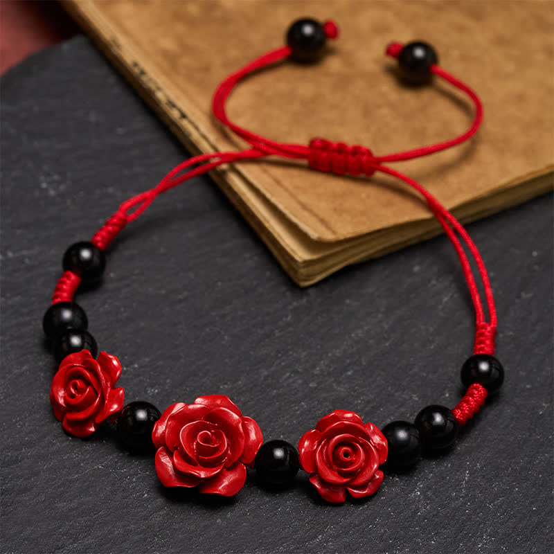 Buddha Stones Pulsera de concentración de rosa cinabrio, ónix negro y hilo rojo - image 4