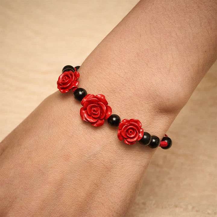 Buddha Stones Pulsera de concentración de rosa cinabrio, ónix negro y hilo rojo - image 5
