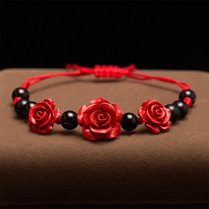 Buddha Stones Pulsera de concentración de rosa cinabrio, ónix negro y hilo rojo - image 2