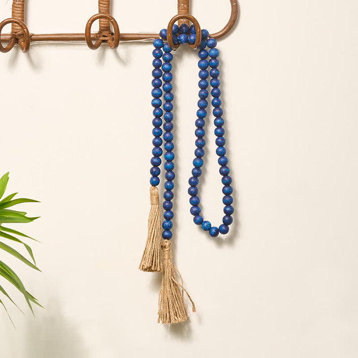 Buddha Stones Guirnalda de borlas de cuentas de madera rústica azul, decoración para un hogar consciente - image 6
