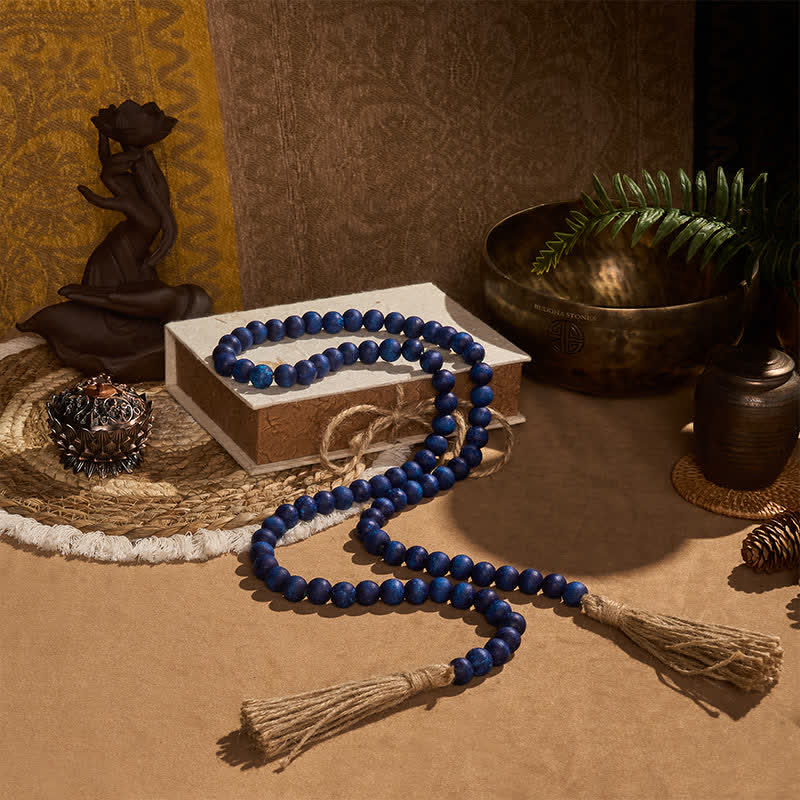 Buddha Stones Guirnalda de borlas de cuentas de madera rústica azul, decoración para un hogar consciente - image 2