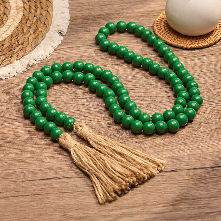 Buddha Stones Borla de cuentas de madera verde envejecida, decoración estilo granja para un estilo de vida consciente - image 3