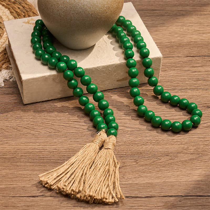 Buddha Stones Borla de cuentas de madera verde envejecida, decoración estilo granja para un estilo de vida consciente - image 5