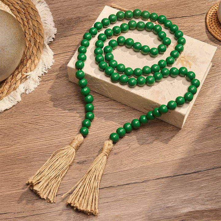 Buddha Stones Borla de cuentas de madera verde envejecida, decoración estilo granja para un estilo de vida consciente - image 1