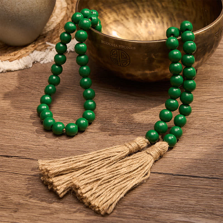 Buddha Stones Borla de cuentas de madera verde envejecida, decoración estilo granja para un estilo de vida consciente - image 4