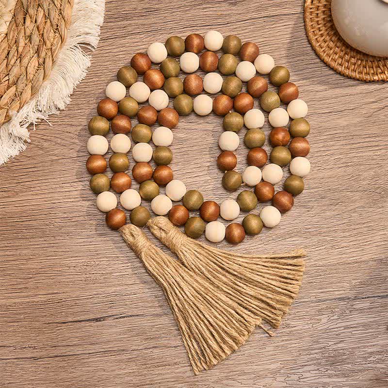 Buddha Stones Guirnalda de borlas de cuentas de madera en capas estilo granja, decoración para un hogar consciente - 145 cm - image 8